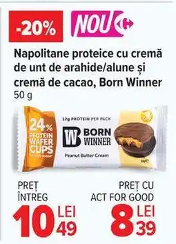 Carrefour Napolitane proteice cu cremă de unt de arahide/alune și cremă de cacao, Born Winner Ofertă