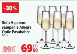 Carrefour Set x 6 pahare șampanie Allegra Optic Pasabahce Ofertă