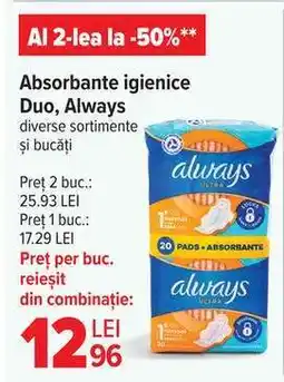 Carrefour Absorbante igienice Duo, Always Ofertă