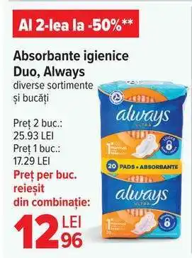 Carrefour Absorbante igienice Duo, Always Ofertă