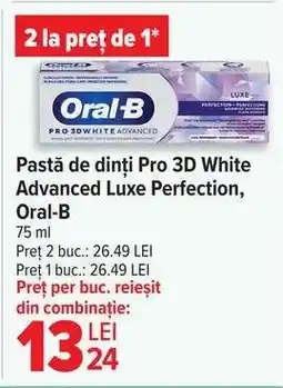 Carrefour Pastă de dinți Pro 3D White Advanced Luxe Perfection, Oral-B Ofertă