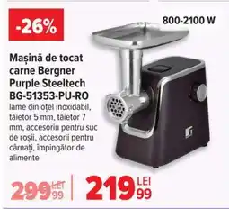 Carrefour Mașină de tocat carne Bergner Purple Steeltech BG-51353-PU-RO Ofertă
