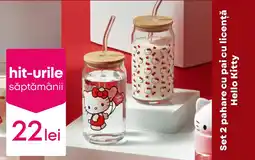 Pepco Set 2 pahare cu pai cu licenţă Hello Kitty Ofertă