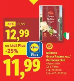 Lidl Milbona Grana Padano ras / Parmezan fâșii Ofertă