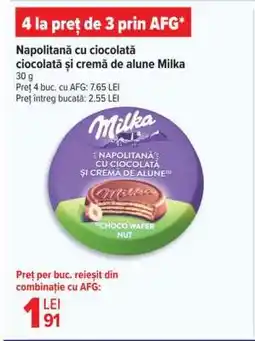 Carrefour Napolitană cu ciocolată și cremă de alune Milka Ofertă