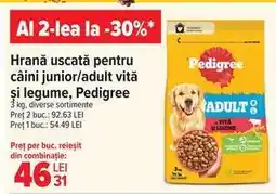 Carrefour Hrană uscată pentru câini junior/adult vită și legume, Pedigree Ofertă
