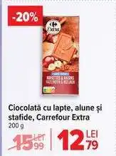 Carrefour Ciocolată cu lapte, alune și stafide, Carrefour Extra Ofertă