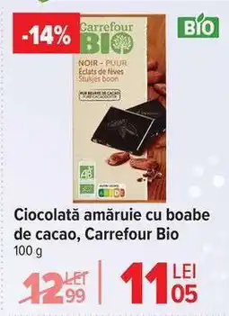 Carrefour Ciocolată amăruie cu boabe de cacao, Carrefour Bio Ofertă
