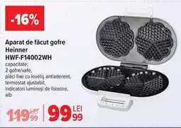 Carrefour Aparat de făcut gofre Heinner HWF-F14002WH Ofertă