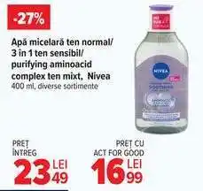 Carrefour Apă micelară ten normal/3 in 1 ten sensibil/purifying aminoacid complex ten mixt, Nivea Ofertă