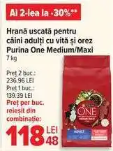 Carrefour Hrană uscată pentru câini adulți cu vită și orez Purina One Medium/Maxi 7 kg Ofertă