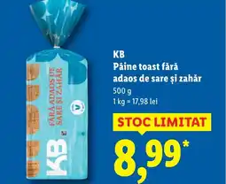 Lidl KB Pâine toast fără adaos de sare şi zahăr Ofertă