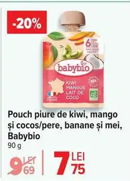 Carrefour Pouch piure de kiwi, mango și cocos/pere, banane și mei, Babybio Ofertă