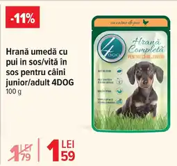 Carrefour Market Hrană umedă cu pui in sos/vită în sos pentru câini junior/adult 4DOG Ofertă
