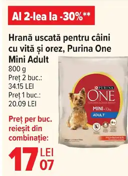 Carrefour Market Hrană uscată pentru câini cu vită şi orez, Purina One Mini Adult Ofertă