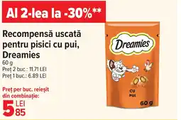 Carrefour Market Recompensă uscată pentru pisici cu pui, Dreamies Ofertă