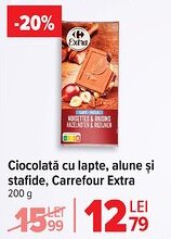 Carrefour Market Ciocolată cu lapte, alune şi stafide, Carrefour Extra Ofertă