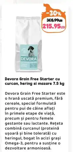 Animax Devora Grain Free Starter cu curcan, hering si mazare Ofertă