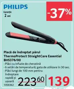 Selgros Placă de îndreptat părul ThermoProtect StraightCare Essential BHS376/00 Ofertă