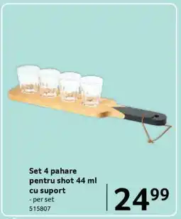 Selgros Set 4 pahare pentru shot 44 ml cu suport Ofertă