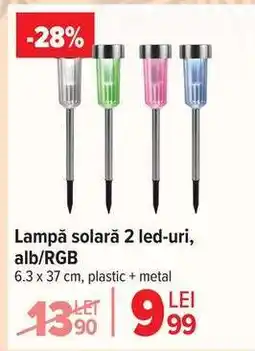 Carrefour Lampă solară 2 led-uri, alb/RGB Ofertă