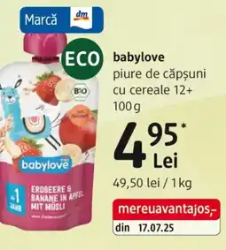 DM Babylove piure de căpşuni cu cereale 12+ Ofertă