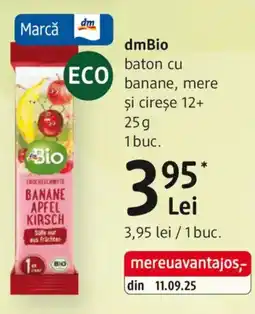 DM DmBio baton cu banane, mere şi cireşe 12+ Ofertă
