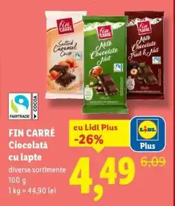 Lidl FIN CARRÉ Ciocolată cu lapte Ofertă