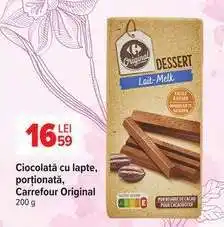 Carrefour Ciocolată cu lapte, porționată, Carrefour Original Ofertă