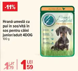 Carrefour Market Hrană umedă cu pui in sos/vită în sos pentru câini junior/adult 4DOG Ofertă