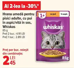 Carrefour Market Hrana umedă pentru pisici adulte, cu pui în aspic/vită în sos, Whiskas Ofertă