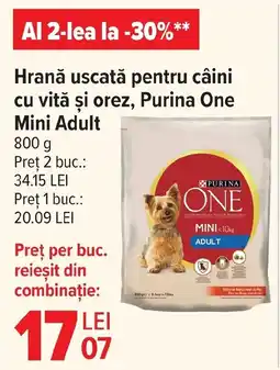 Carrefour Market Hrană uscată pentru câini cu vită şi orez, Purina One Mini Adult Ofertă