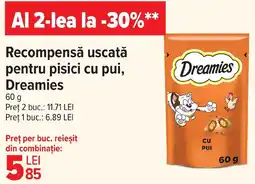 Carrefour Market Recompensă uscată pentru pisici cu pui, Dreamies Ofertă