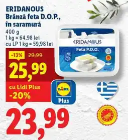 Lidl ERIDANOUS Brânză feta D.O.P., în saramură Ofertă