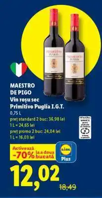 Lidl MAESTRO DE PIGO Vin roșu sec Primitivo Puglia I.G.T Ofertă