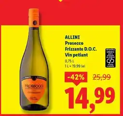 Lidl ALLINI Prosecco Frizzante D.O.C. Vin petiant Ofertă