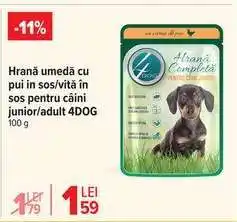 Carrefour Hrană umedă cu pui în sos/vită în sos pentru câini junior/adult 4DOG Ofertă