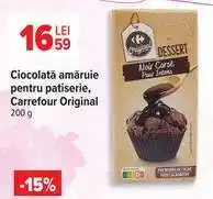 Carrefour Ciocolată amăruie pentru patiserie, Carrefour Original 200 g Ofertă