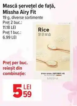 Carrefour Mască șervețel de față, Missha Airy Fit Ofertă