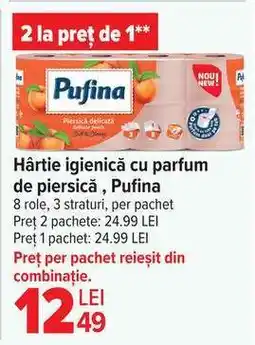 Carrefour Hârtie igienică cu parfum de piersică, Pufina Ofertă