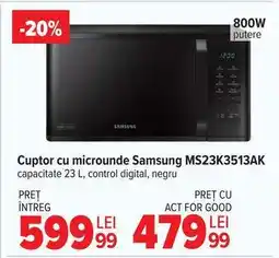 Carrefour Cuptor cu microunde Samsung MS23K3513AK Ofertă