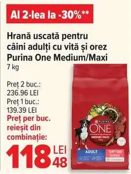 Carrefour Hrană uscată pentru câini adulți cu vită și orez Purina One Medium/Maxi 7 kg Ofertă