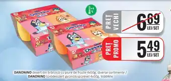 DANONINO desert din brânzică cu piure de fructe