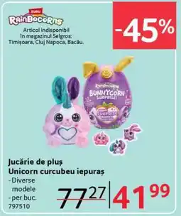 Selgros Jucărie de pluș Unicorn curcubeu iepuraș Ofertă