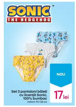 Pepco Set 3 pantaloni băieţi cu licență Sonic, 100% bumbac Ofertă
