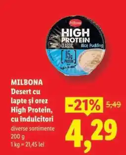 Lidl Milbona Desert cu lapte și orez High Protein, cu îndulcitori Ofertă