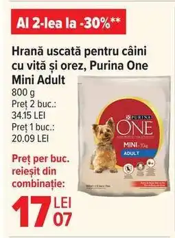 Carrefour Hrană uscată pentru câini cu vită și orez, Purina One Mini Adult Ofertă