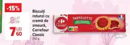 Carrefour Biscuiți rotunzi, cu cremă de zmeură, Carrefour Classic Ofertă