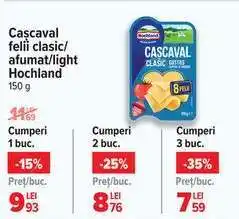 Carrefour Cașcaval felii clasic/afumat/light Hochland 150 g Ofertă