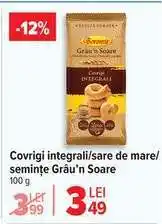 Carrefour Covrigi integrali/sare de mare/semințe Grâu'n Soare Ofertă